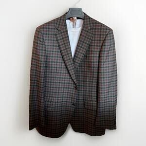 Canali Grey/Black/Red Gingham Wool Sport Coat